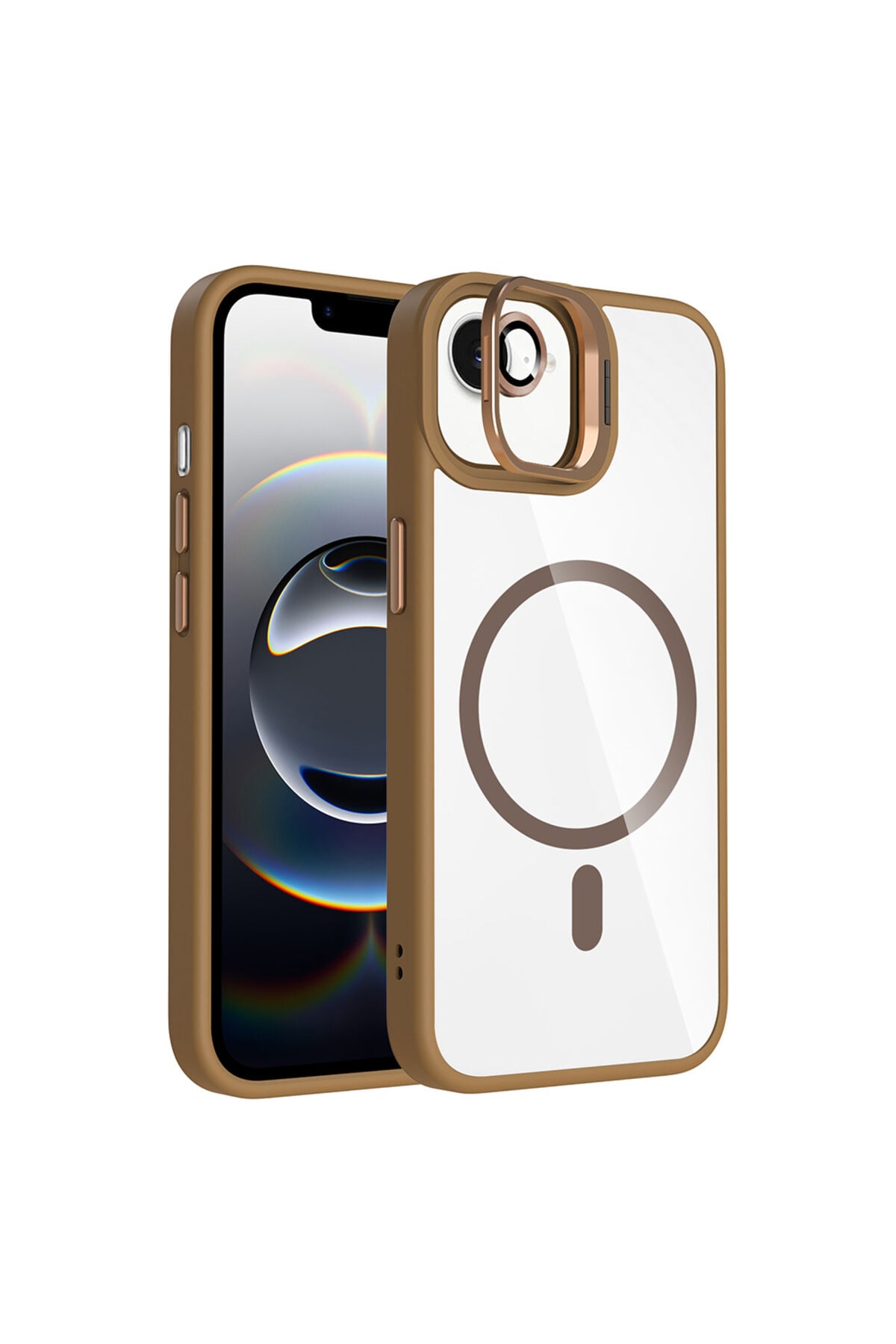 iPhone 16E Kılıf Standlı ve Kamera Lens Hediyeli M-Safe Şarj Özellikli ZPRB Etro Kapak - Desert Tita