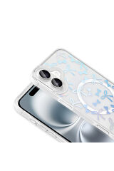 iPhone 16 Plus Kılıf M-Safe Şarj Özellikli Şeffaf Zore Folk Sert Kapak - Fiyonk