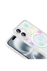 iPhone 16 Plus Kılıf M-Safe Şarj Özellikli Şeffaf Zore Folk Sert Kapak - Fiyonk