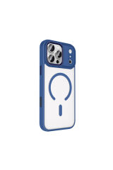 iPhone 17 Pro Kılıf Wireless Şarj Özellikli Zore Krom M-safe Silikon Kapak - Lacivert