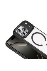 iPhone 17 Pro Kılıf Wireless Şarj Özellikli Zore Krom M-safe Silikon Kapak - Lacivert