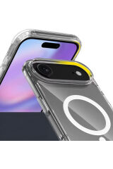 iPhone 17 Air Kılıf M-safe Şarj Özellikli Şeffaf Sert PC MYST Embos Kapak - Şeffaf