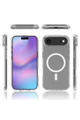 iPhone 17 Air Kılıf M-safe Şarj Özellikli Şeffaf Sert PC MYST Embos Kapak - Şeffaf