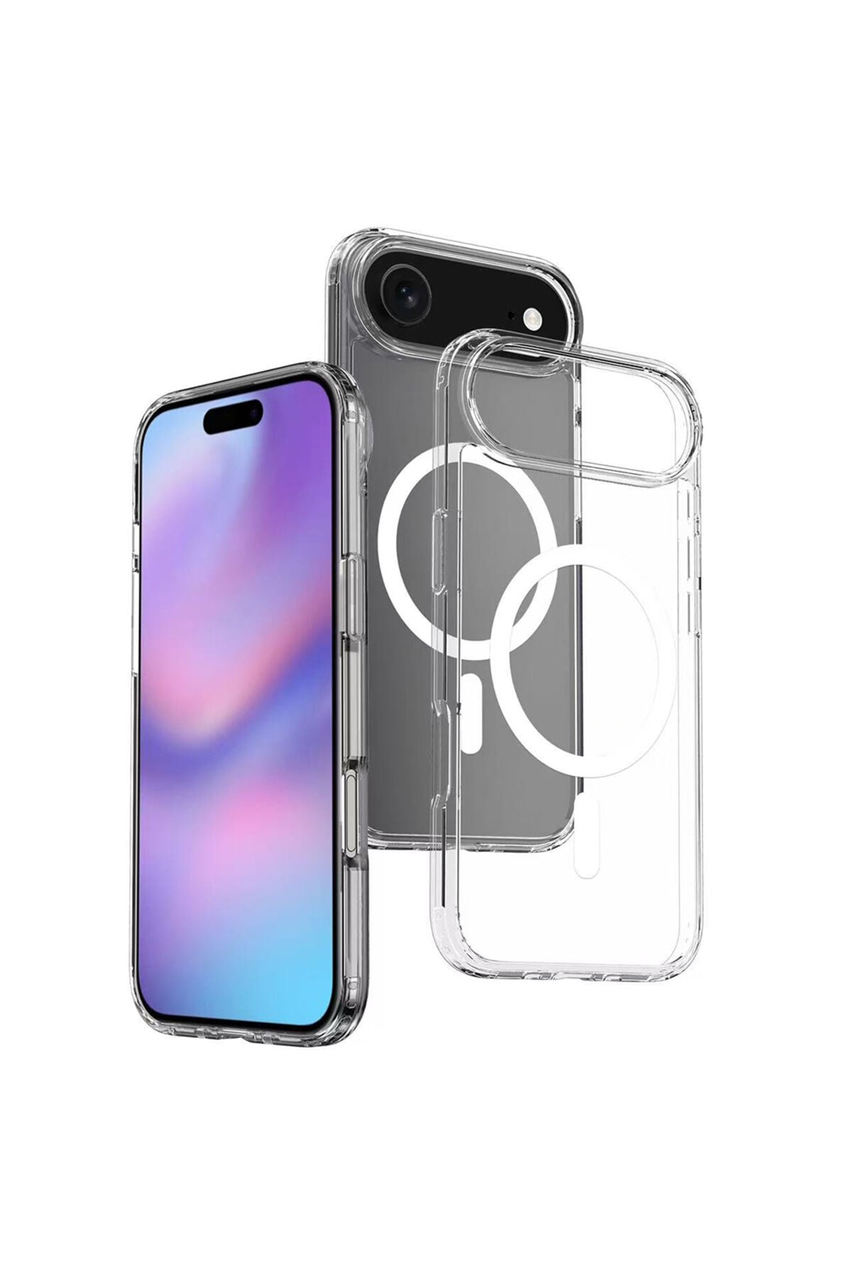 iPhone 17 Air Kılıf M-safe Şarj Özellikli Şeffaf Sert PC MYST Embos Kapak - Şeffaf