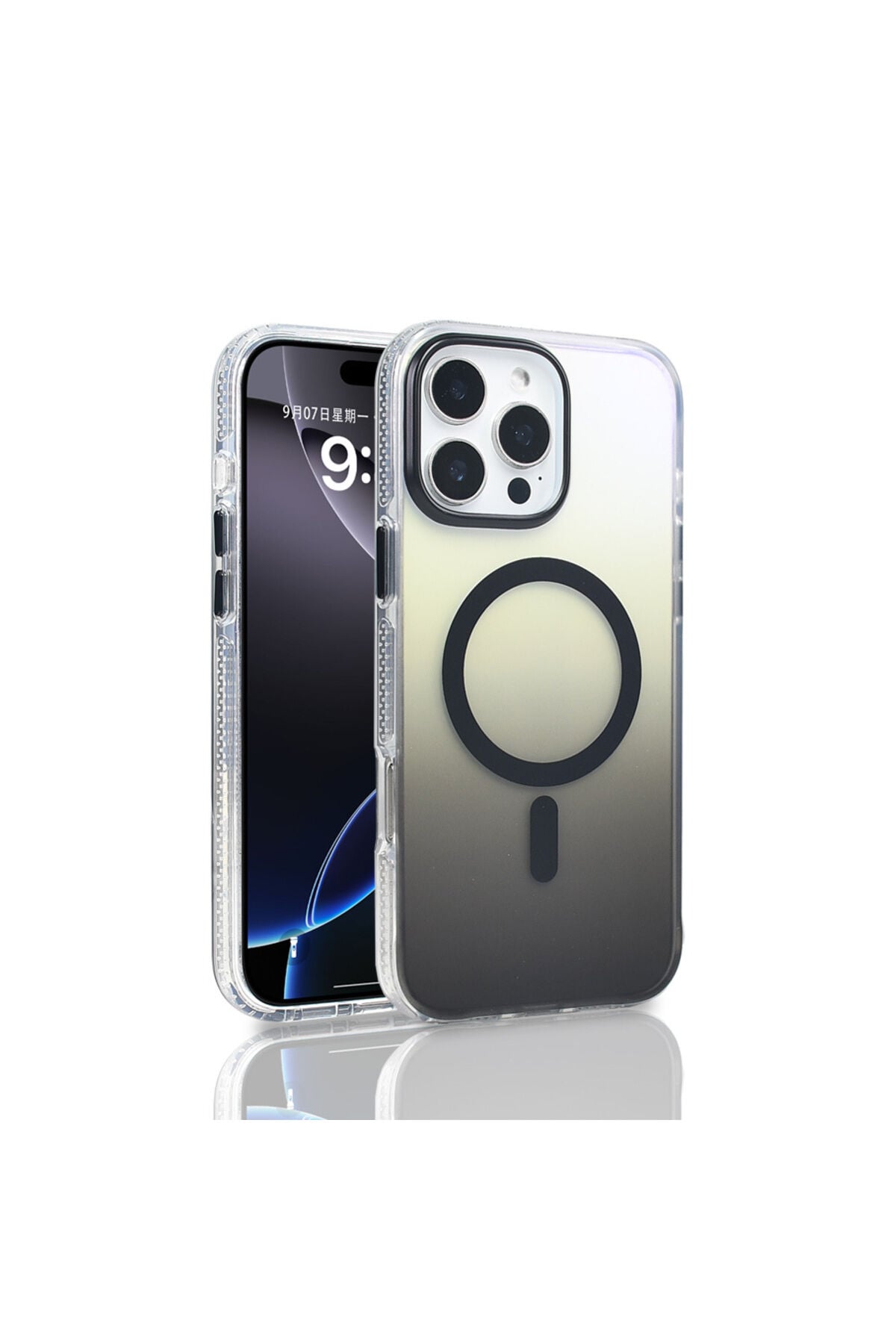 iPhone 16 Pro Max Kılıf M-safe Şarj Özellikli Transparan Renk Geçişli Zore Toros Kapak - Siyah