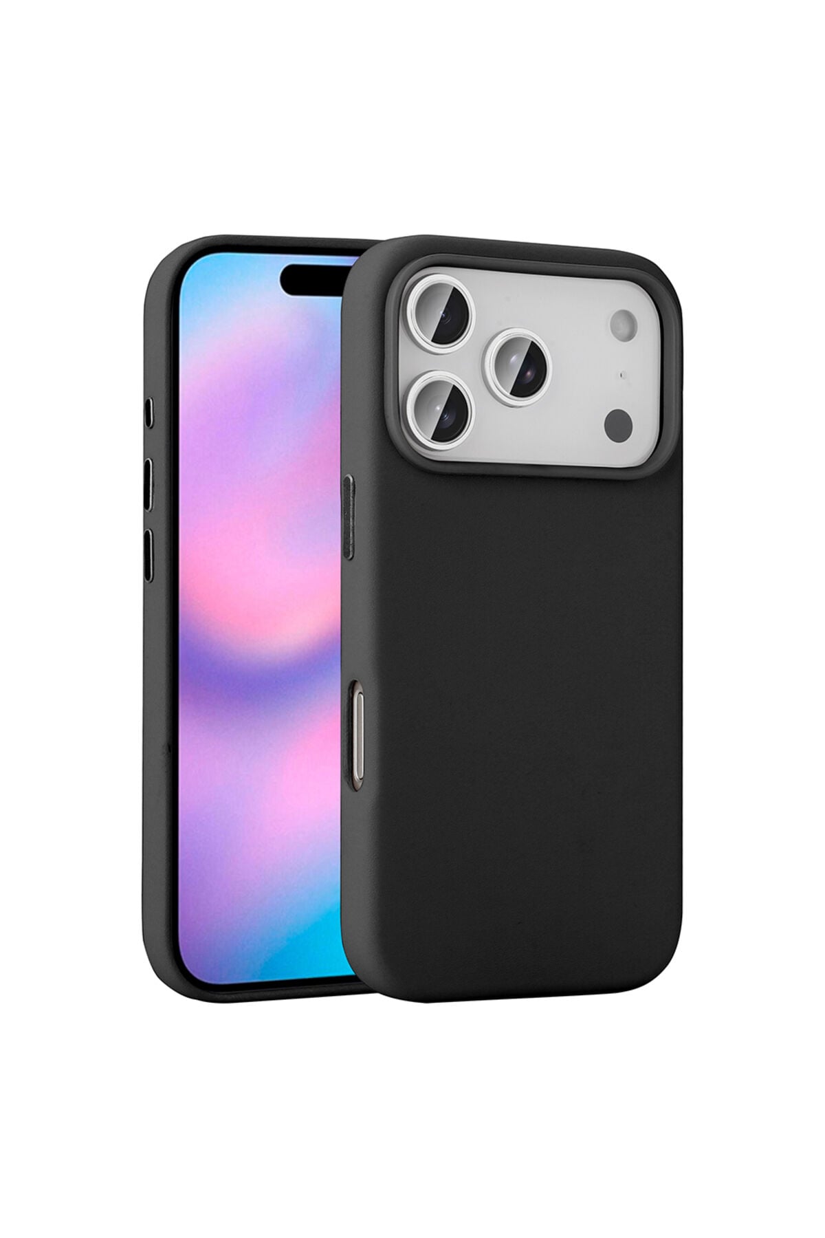 iPhone 17 Pro Kılıf M-safe Şarj Özellikli PU Deri Görünümlü ATA Kupra Kapak - Siyah