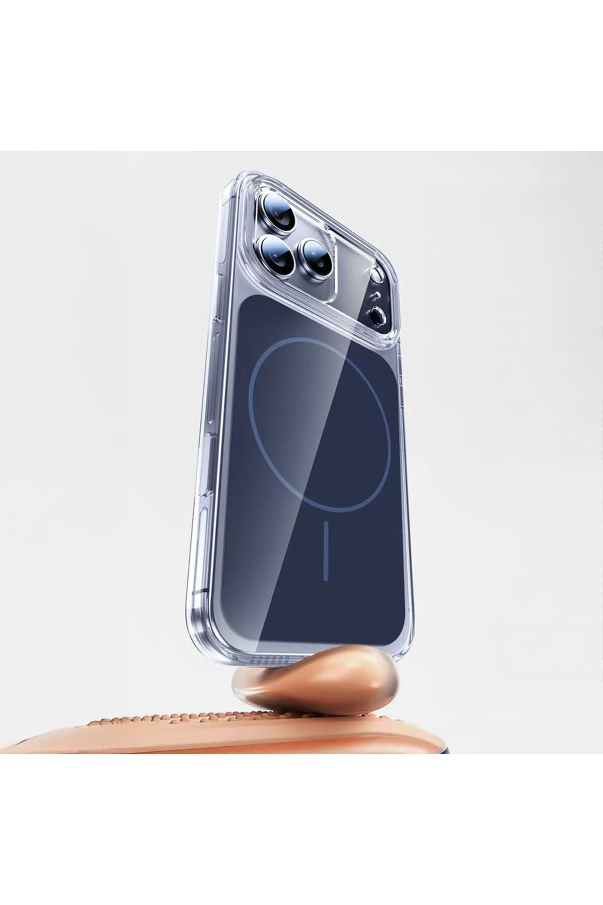 iPhone 17 Pro Kılıf Zore M-safe Şarj Özellikli Şeffaf Kamera Kontrol Butonlu Lugano Kapak - Lacivert