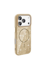 iPhone 17 Pro Kılıf M-safe Şarj Özellikli Parlayan Simli Zore Okso Kapak - Gold