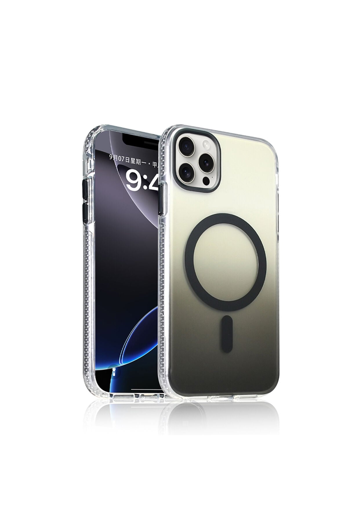 iPhone 16 Pro Kılıf M-safe Şarj Özellikli Transparan Renk Geçişli Zore Toros Kapak - Siyah
