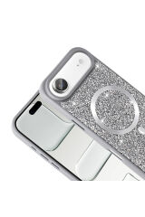 iPhone 17 Air Kılıf Pırlanta Tasarımlı M-safe Şarj Özellikli Zore Mozaik Silikon Kapak - Titanyum-Gr