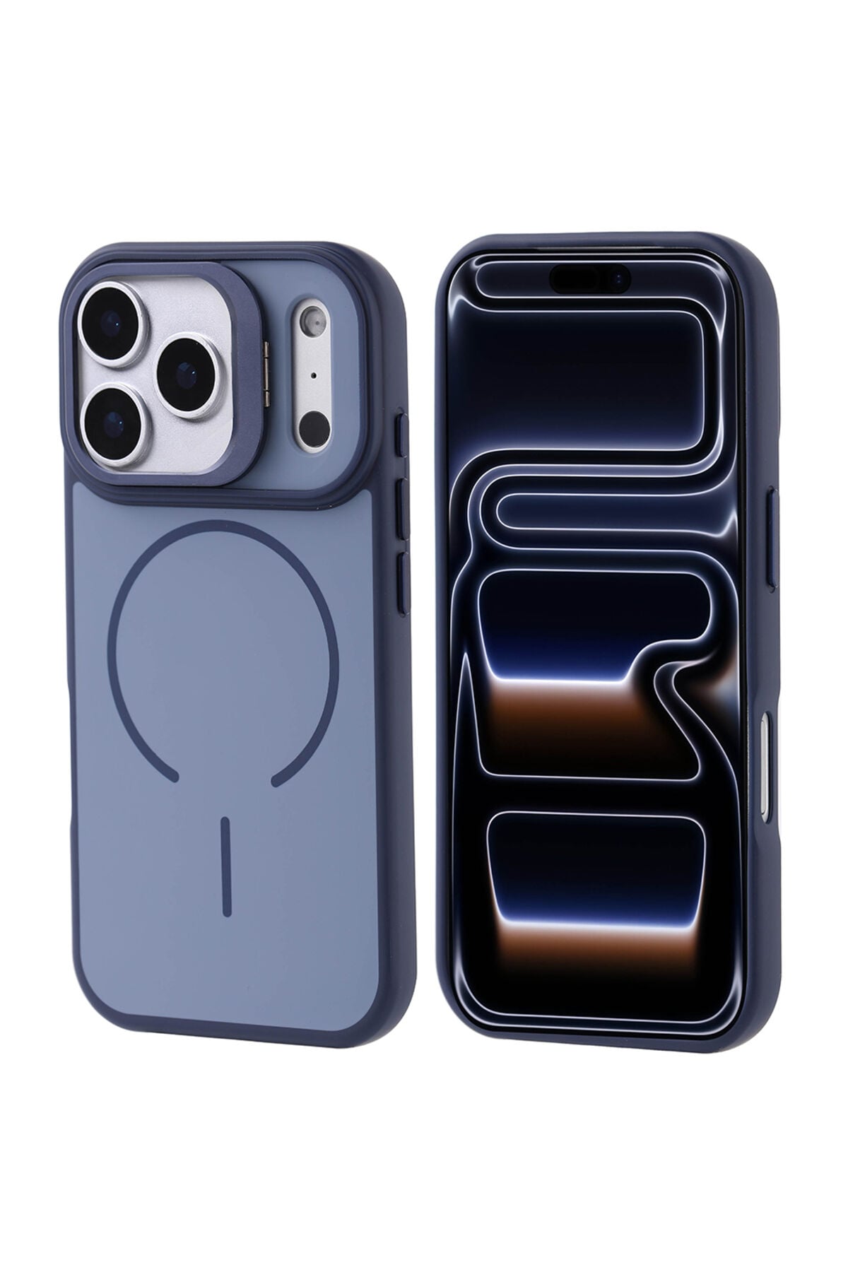 iPhone 17 Pro Kılıf M-safe Şarj Özellikli Kamera Standlı Zore Notron Kapak - Lacivert