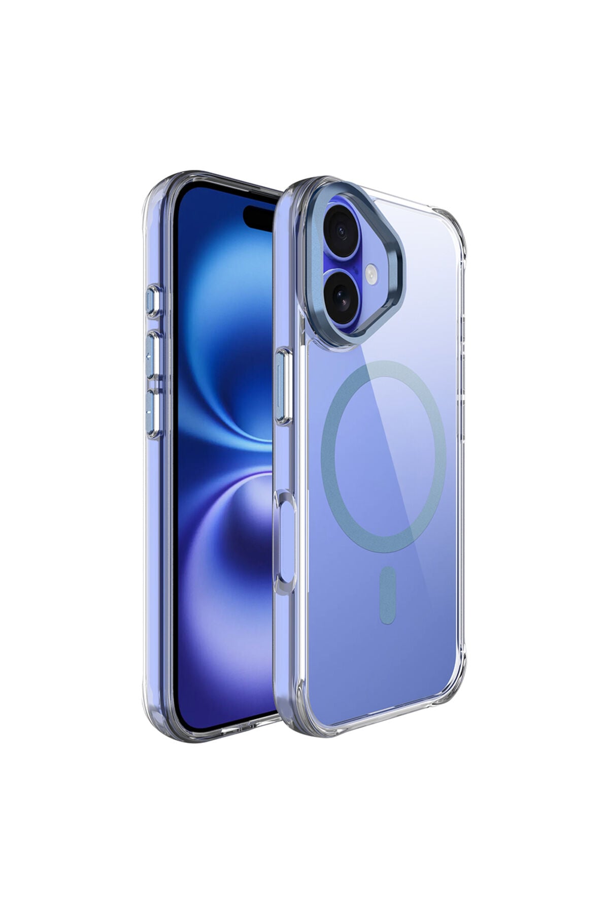 iPhone 17 Kılıf M-safe Şarj Özellikli Airbagli Kamera Standlı Zore Azor Kapak - Lacivert