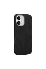 iPhone 16 Kılıf M-Safe Şarj Özellikli Kumaş Tasarımlı Zore Miami Sert PC Kapak - Siyah