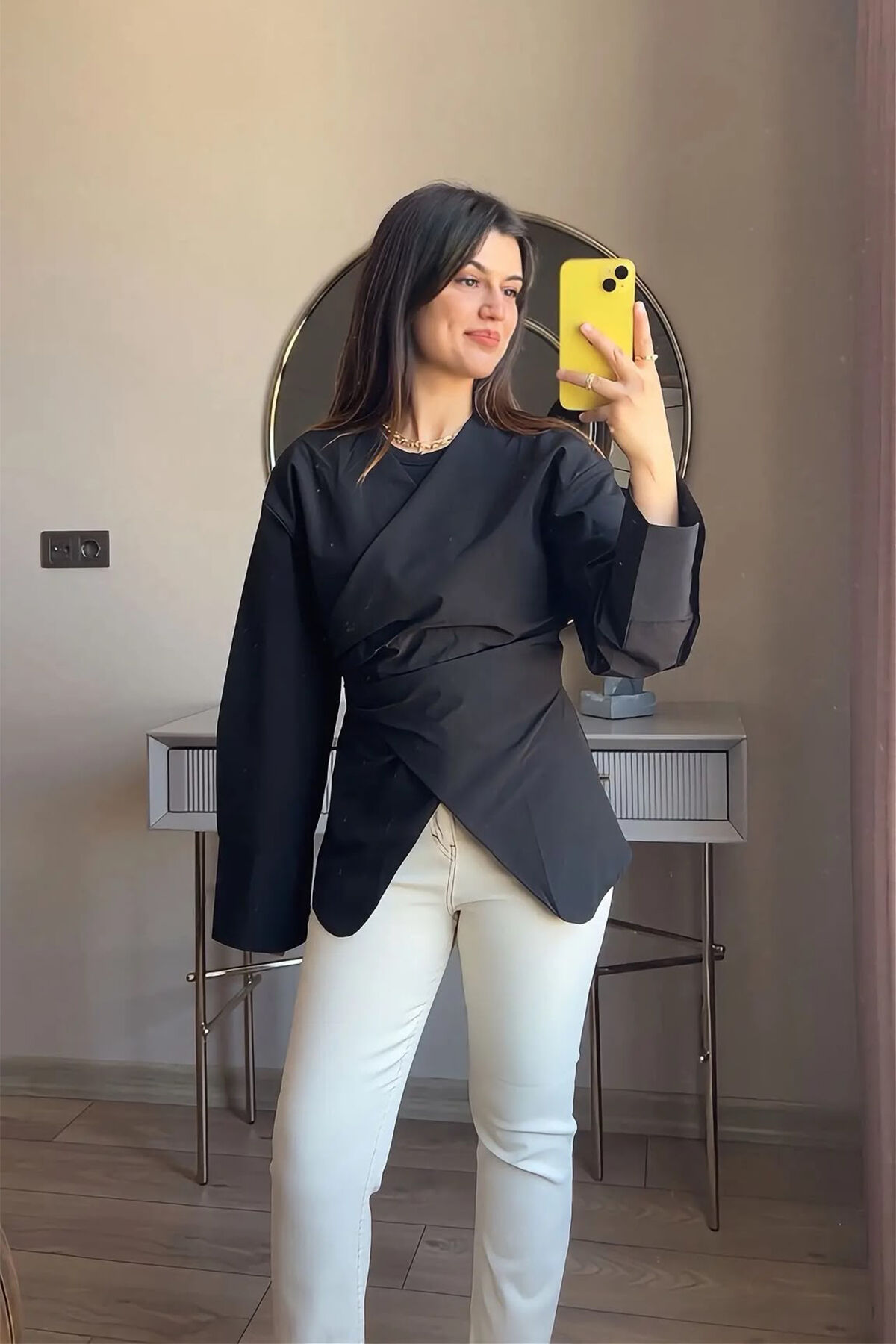 Premium Coton Kumaş Anvelop Gömlek Siyah - L