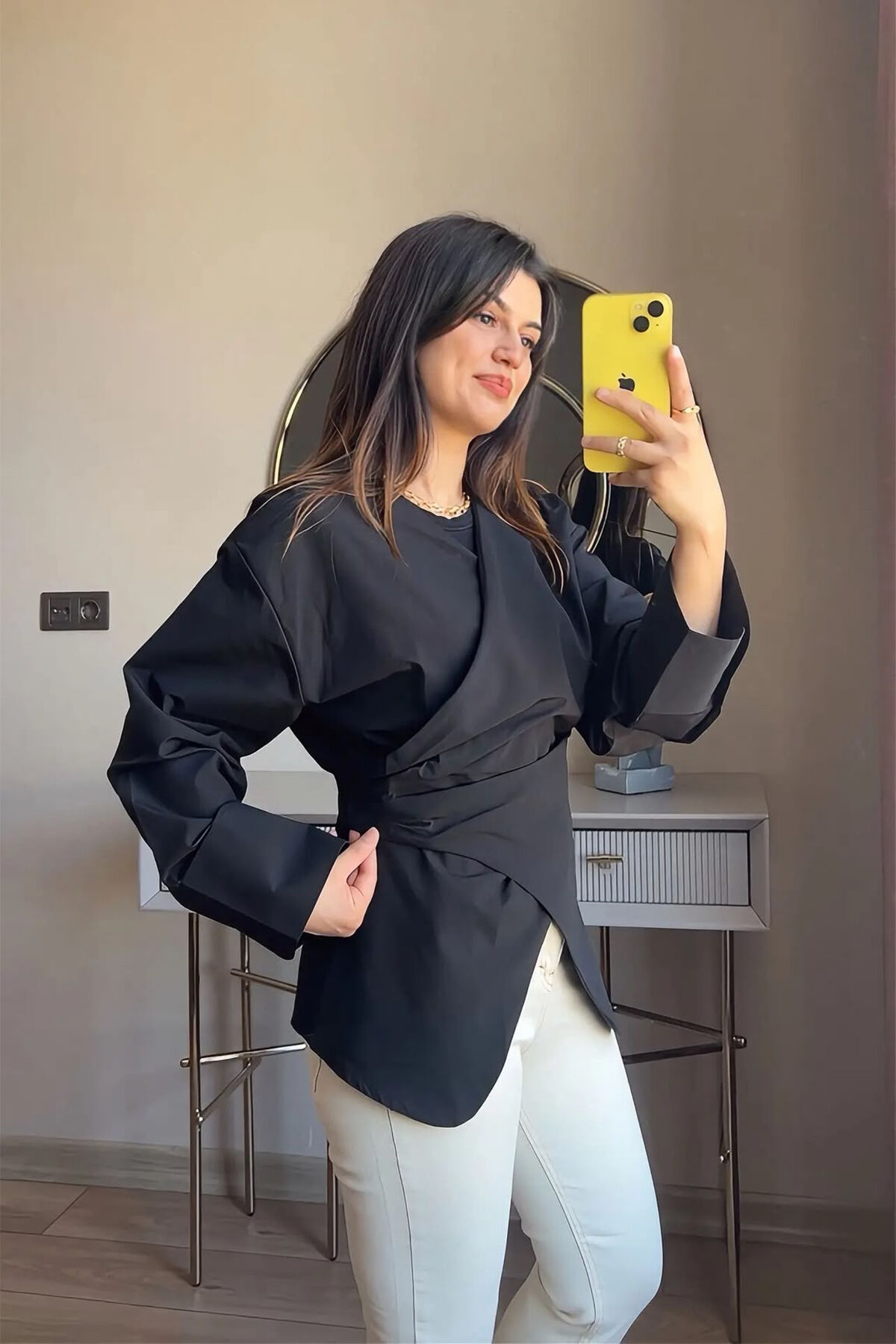 Premium Coton Kumaş Anvelop Gömlek Siyah - L