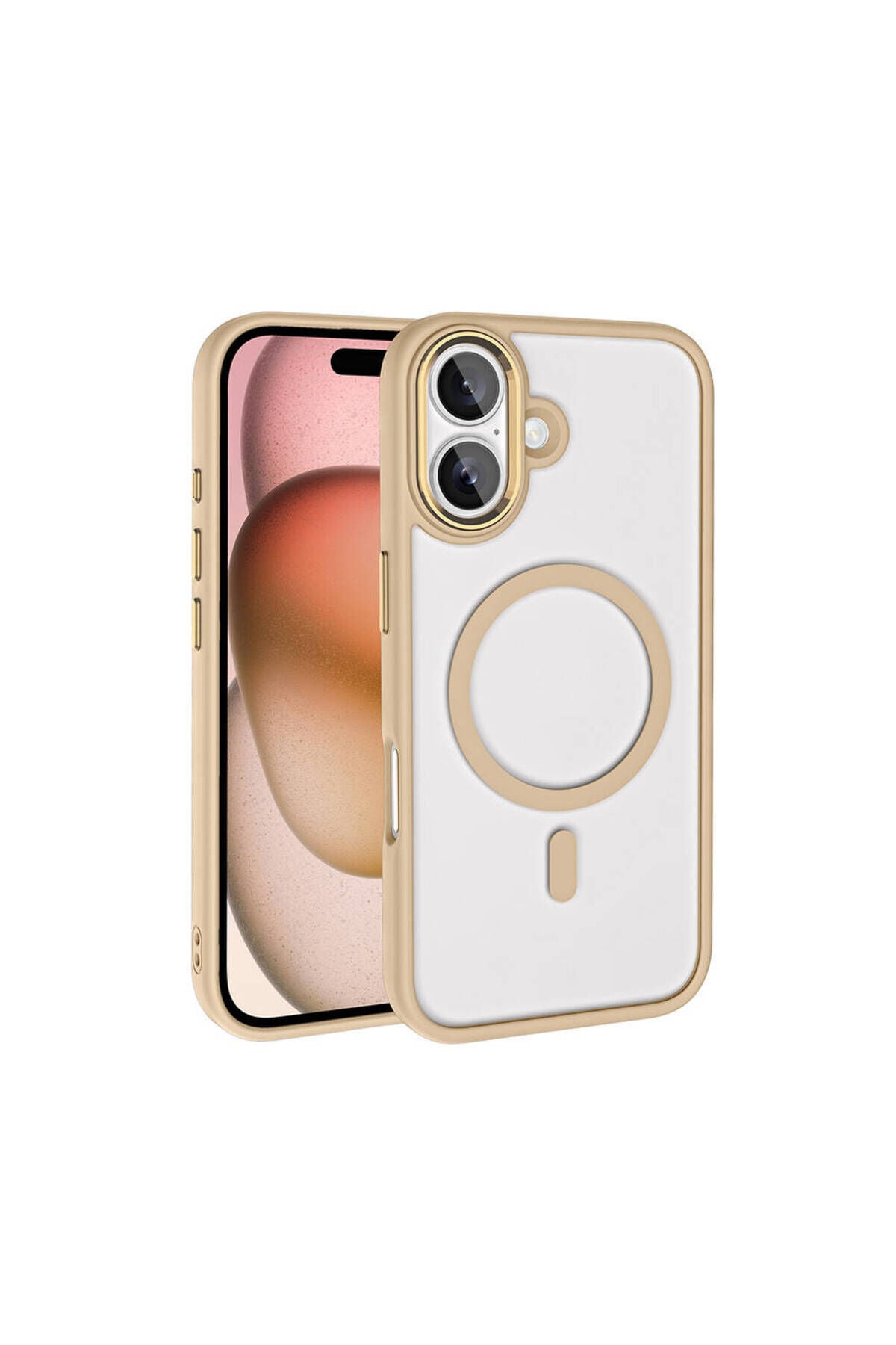 iPhone 16 Kılıf Wireless Şarj Özellikli Zore Krom Magsafe Silikon Kapak-Gold Gold