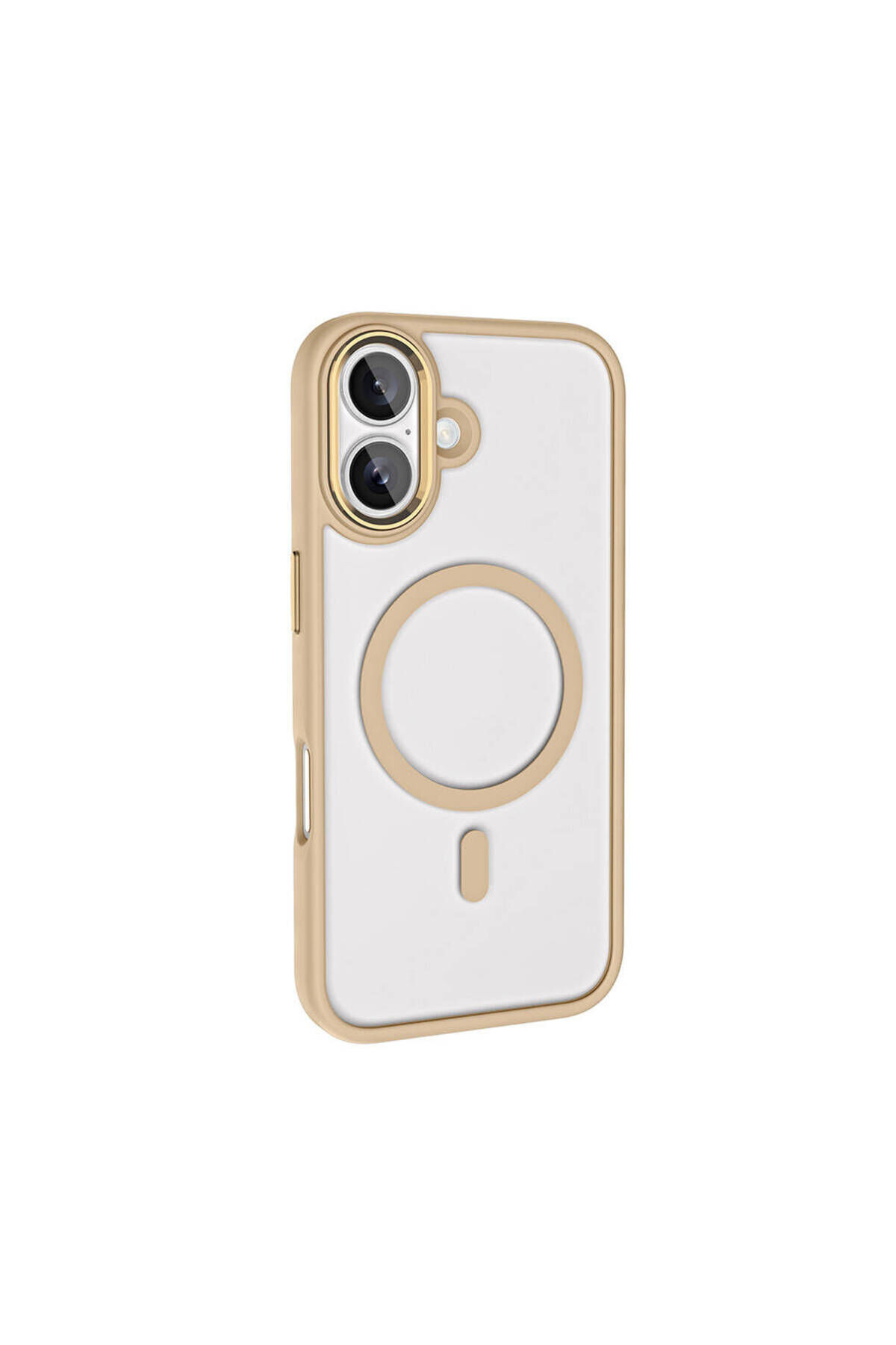 iPhone 16 Kılıf Wireless Şarj Özellikli Zore Krom Magsafe Silikon Kapak-Gold Gümüş