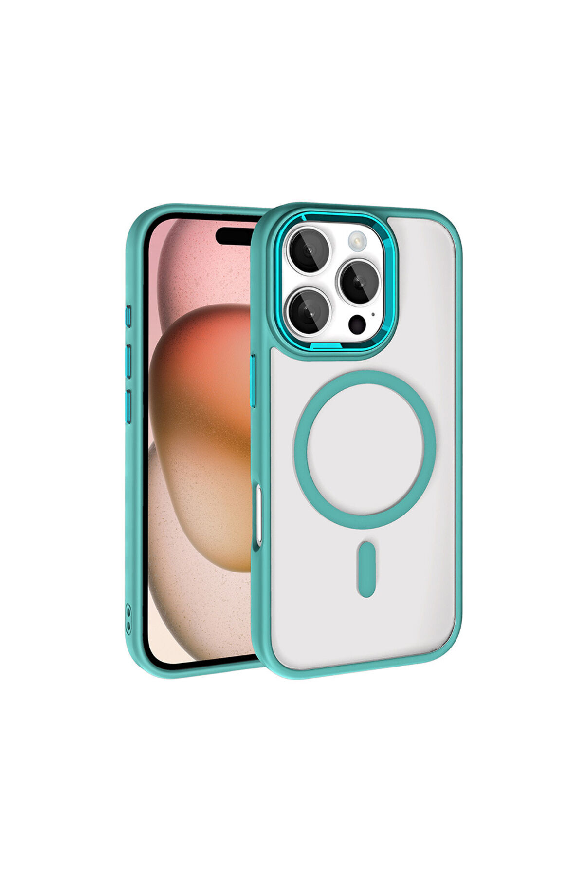 iPhone 16 Pro Max Kılıf Wireless Şarj Özellikli Zore Krom Magsafe Silikon Kapak - Rose Brown Rose Brown