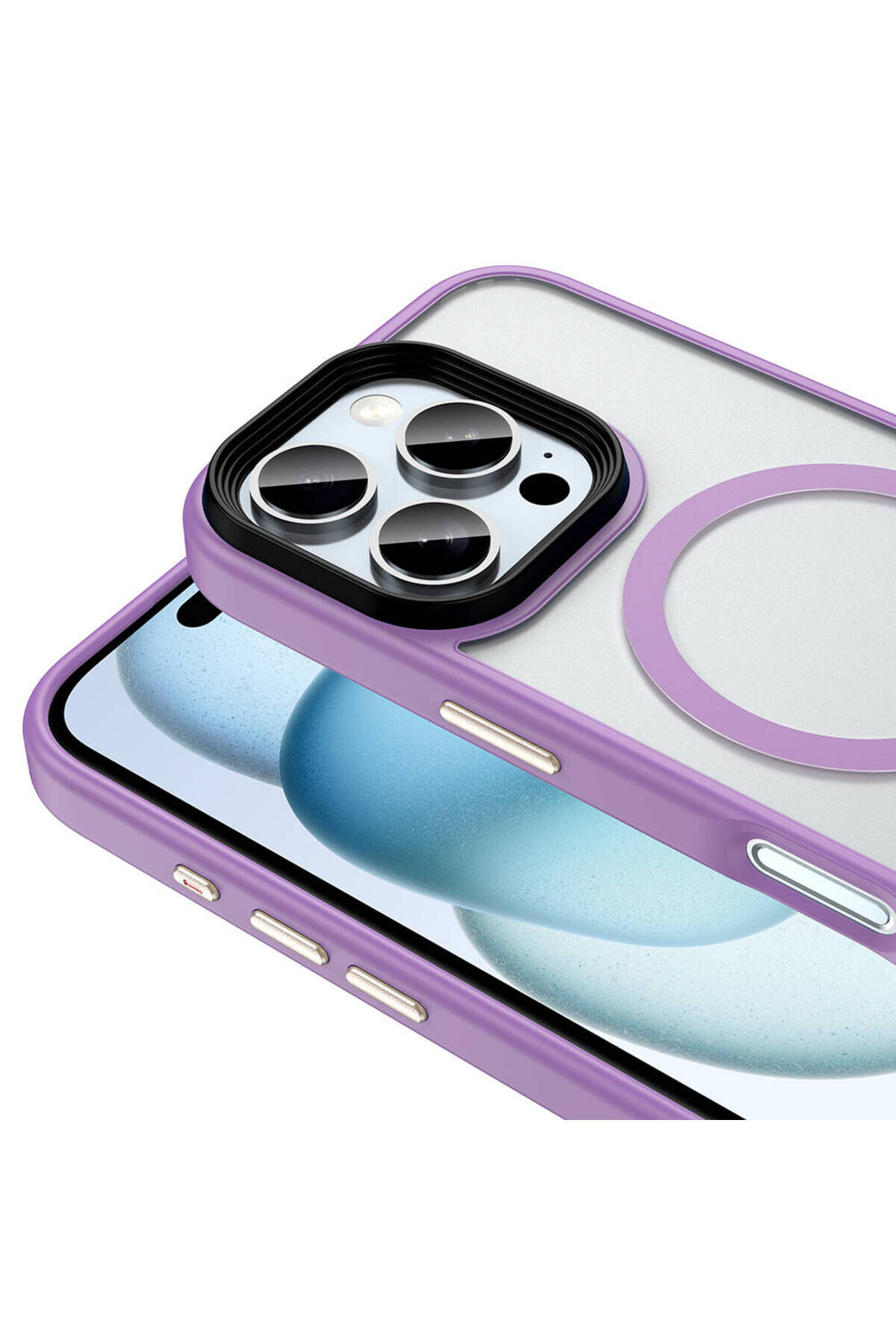 iPhone 16 Pro Max Kılıf Mat Arka Yüzey Wireless Şarj Özellikli Zore Flet Magsafe Kapak-Mavi Mavi