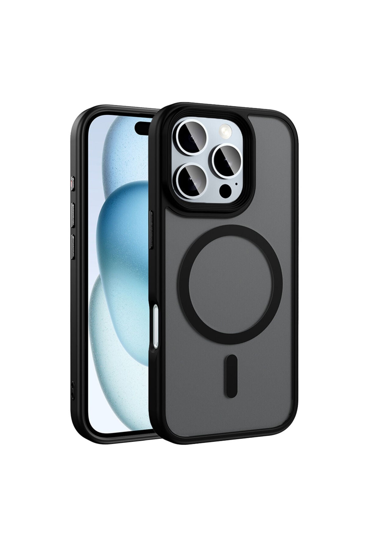 iPhone 16 Pro Max Kılıf Mat Arka Yüzey Wireless Şarj Özellikli Zore Flet Magsafe Kapak-Mavi Desert Titanyum