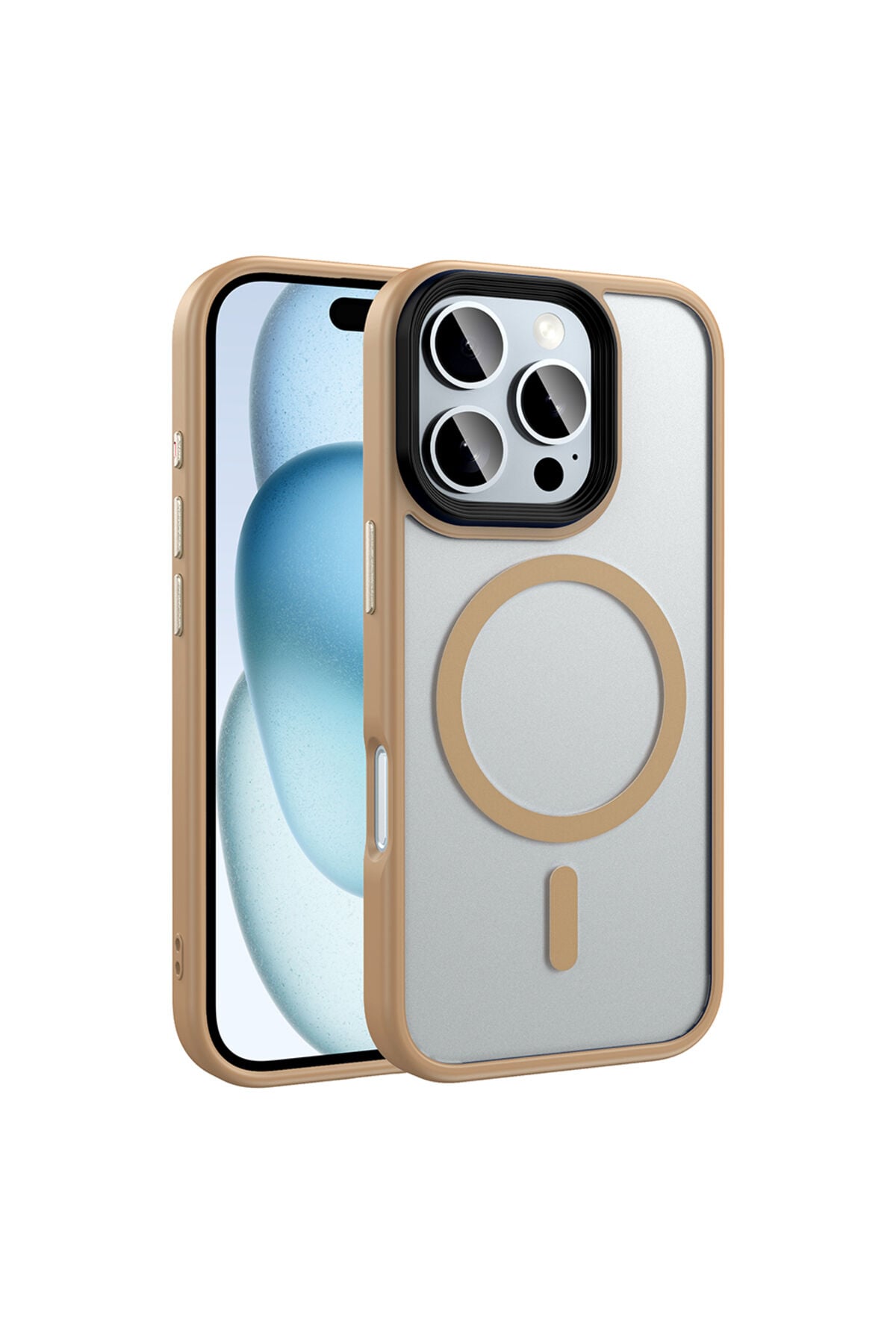 iPhone 16 Pro Max Kılıf Mat Arka Yüzey Wireless Şarj Özellikli Zore Flet Magsafe Kapak-Mavi Desert Titanyum