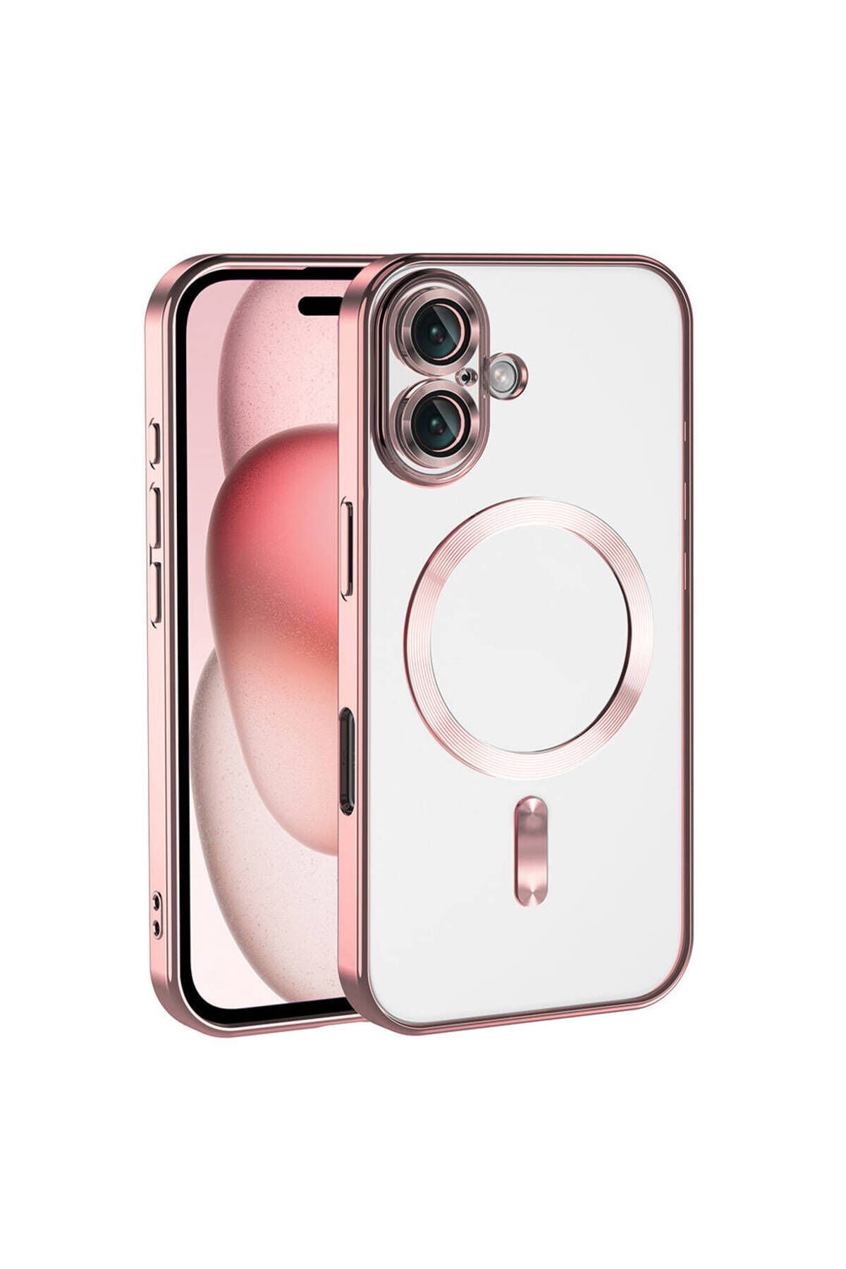 iPhone 16 Kılıf Kamera Korumalı Magsafe Wireless Şarj Özellikli Zore Demre Kapak - Desert Titanyum Rose Gold