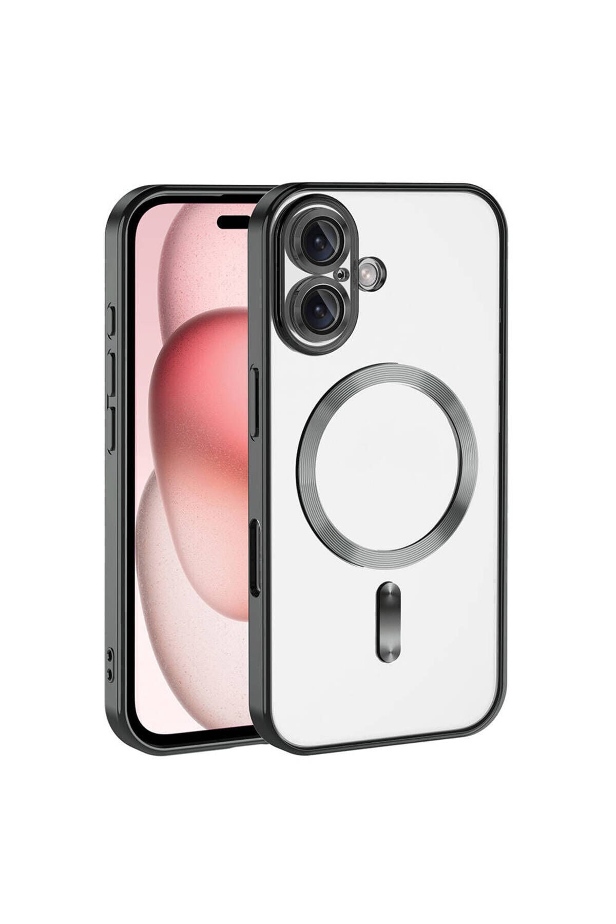 iPhone 16 Plus Kılıf Kamera Korumalı Magsafe Wireless Şarj Özellikli Zore Demre Kapak - Rose Gold Siyah