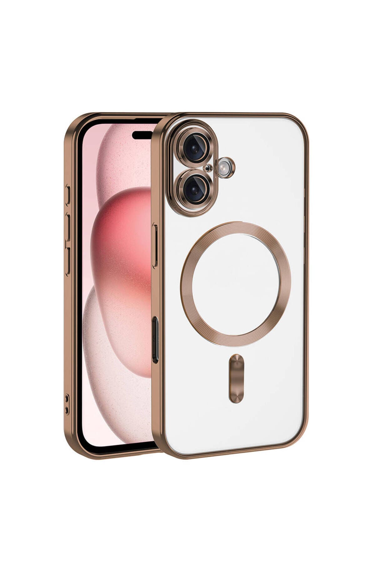 iPhone 16 Plus Kılıf Kamera Korumalı Magsafe Wireless Şarj Özellikli Zore Demre Kapak - Rose Gold Desert Titanyum