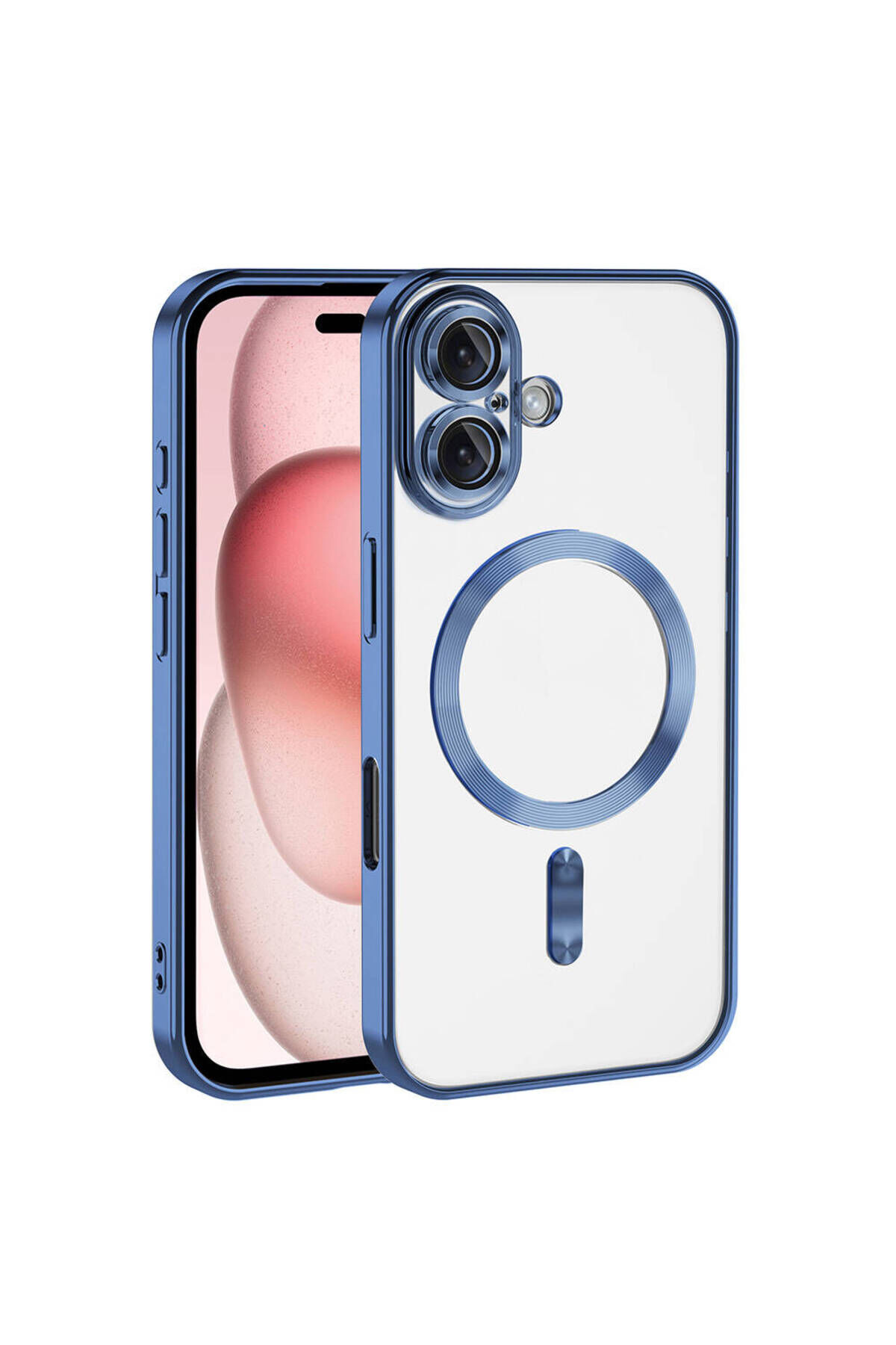 iPhone 16 Plus Kılıf Kamera Korumalı Magsafe Wireless Şarj Özellikli Zore Demre Kapak - Rose Gold Mavi