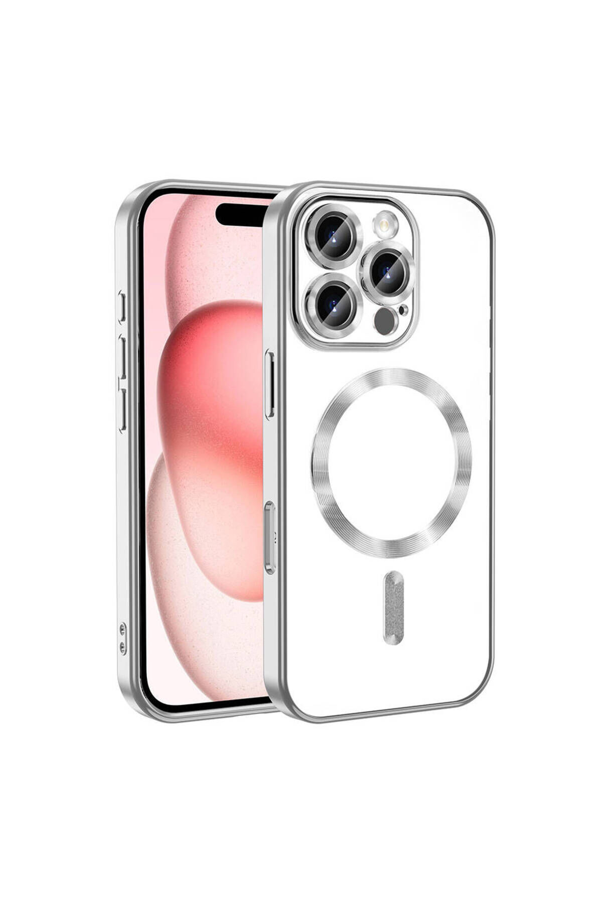 iPhone 16 Pro Kılıf Kamera Korumalı Magsafe Wireless Şarj Özellikli Zore Demre Kapak - Gümüş Titanyum