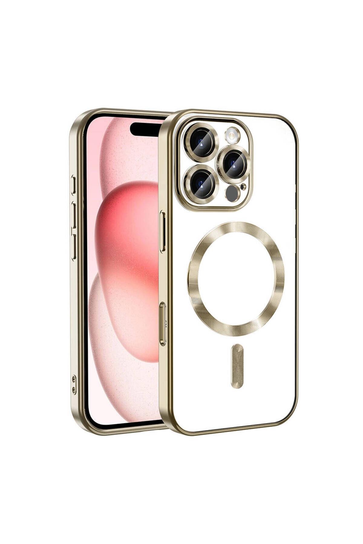 iPhone 16 Pro Kılıf Kamera Korumalı Magsafe Wireless Şarj Özellikli Zore Demre Kapak - Gümüş Gold