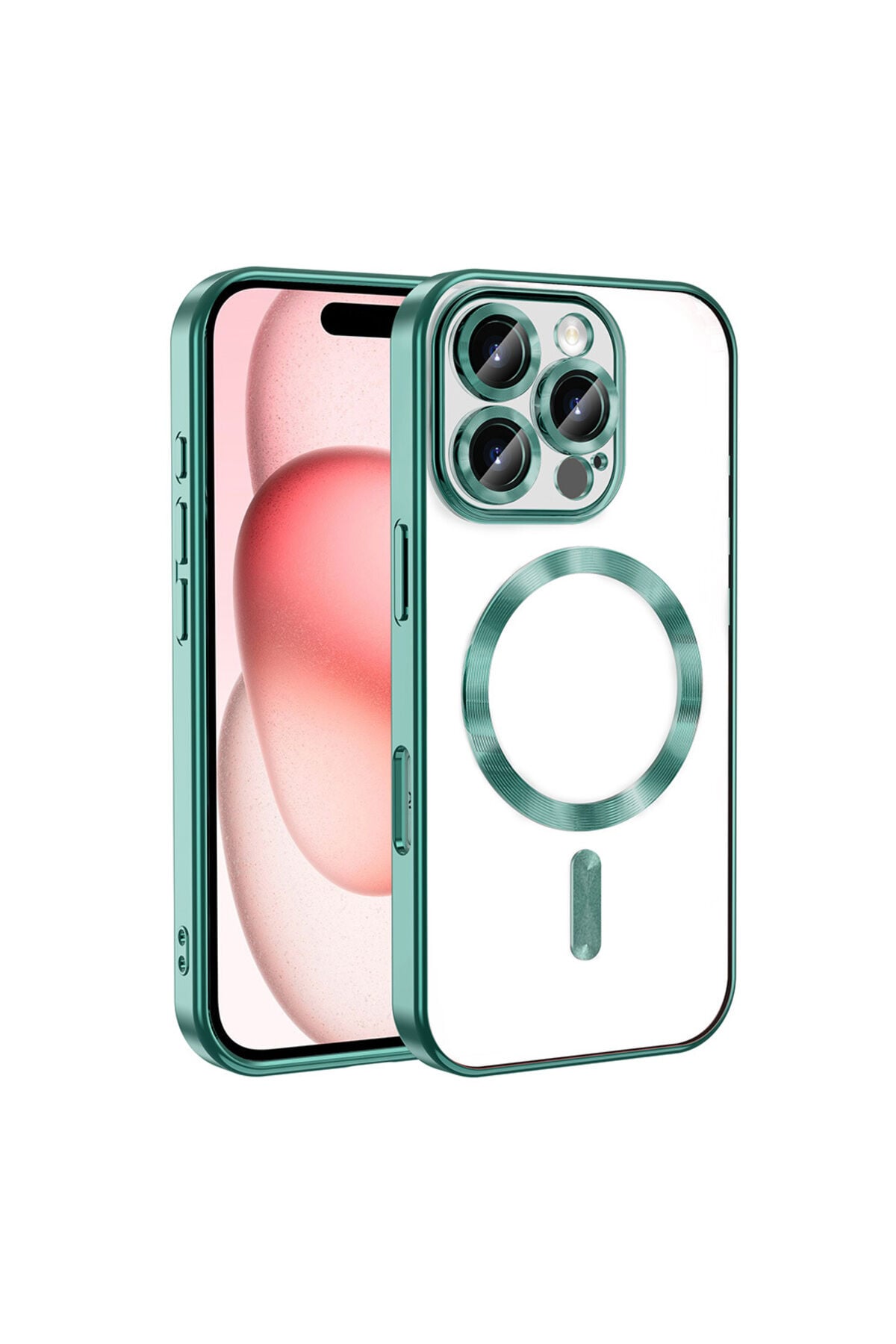 iPhone 16 Pro Kılıf Kamera Korumalı Magsafe Wireless Şarj Özellikli Zore Demre Kapak - Gümüş Yeşil