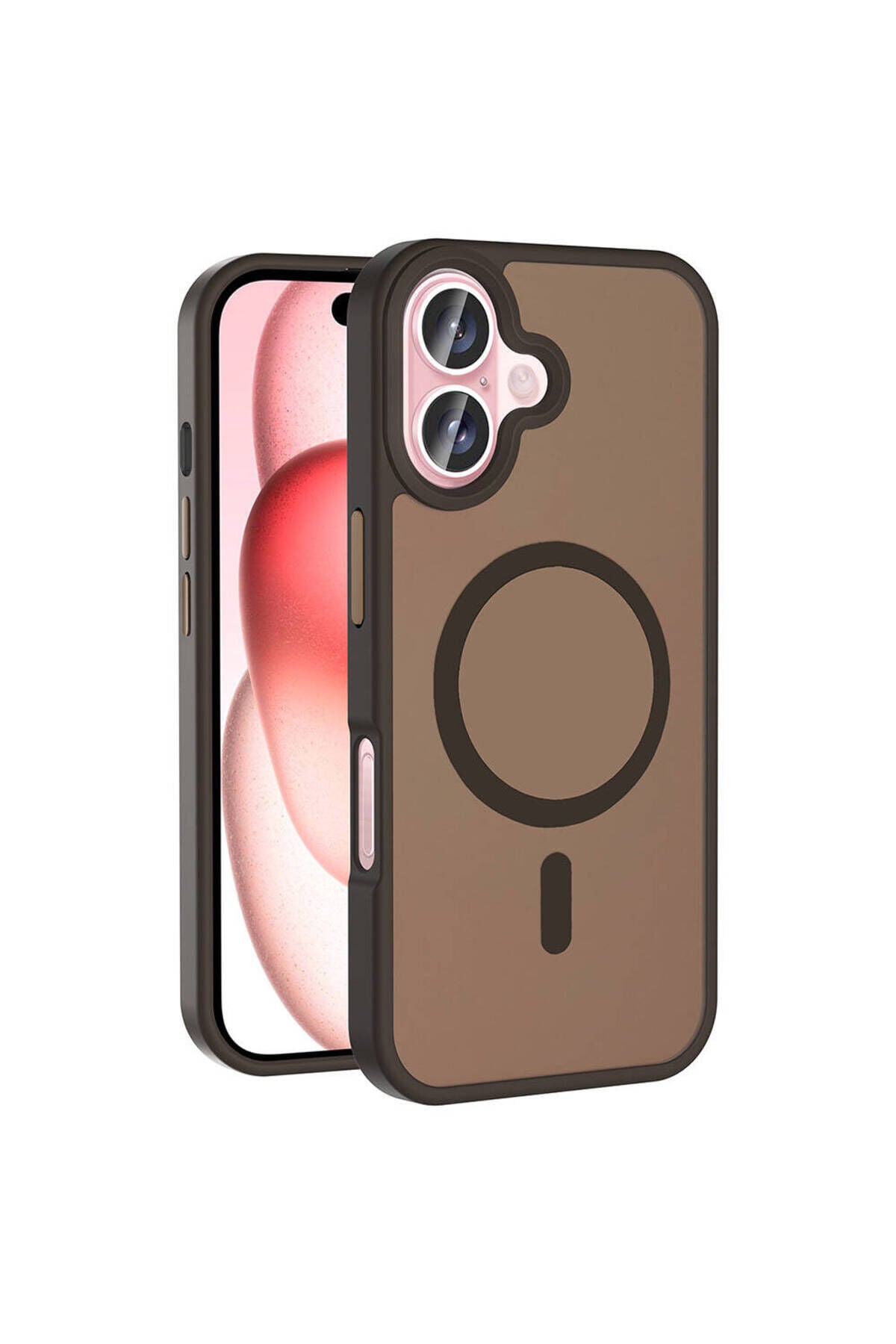 iPhone 16 Plus Kılıf Magsafe Şarj Özellikli Mat Arka Yüzey Zore Sio Kapak-Gri Rose Gold