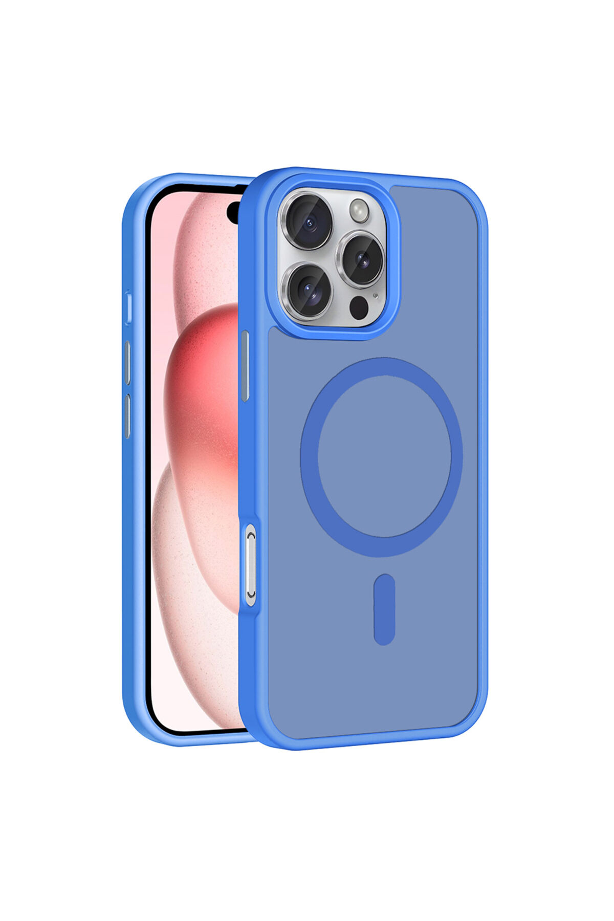 iPhone 16 Pro Kılıf Magsafe Şarj Özellikli Mat Arka Yüzey Zore Sio Kapak - Rose Gold Mavi