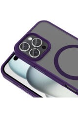 iPhone 16 Pro Kılıf Magsafe Şarj Özellikli Mat Arka Yüzey Zore Sio Kapak - Rose Gold Lila