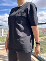 Siyah Zincir Detaylı T-shirt Siyah - L