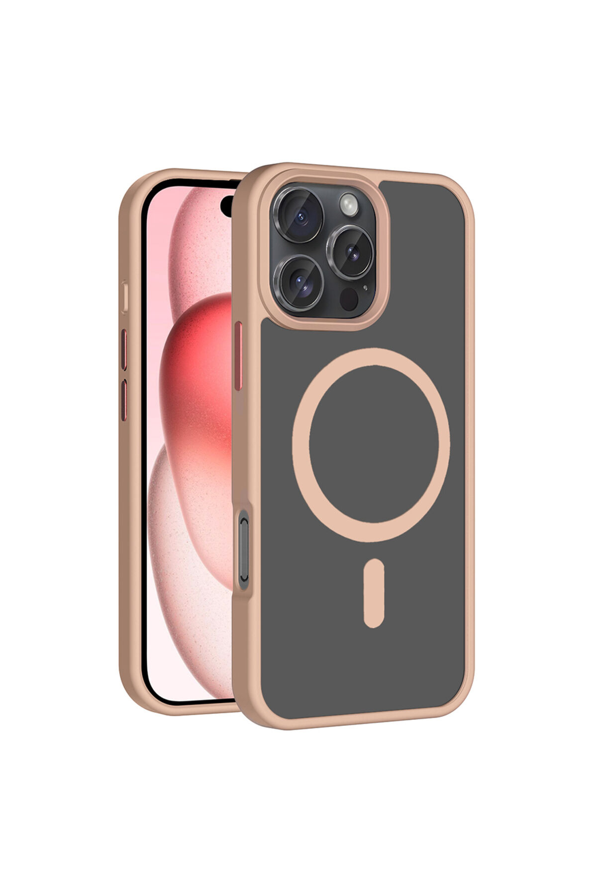 iPhone 16 Pro Max Kılıf Magsafe Şarj Özellikli Mat Arka Yüzey Zore Sio Kapak - Mavi Rose Gold