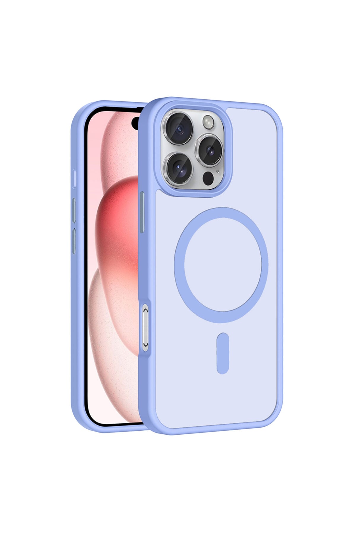 iPhone 16 Pro Max Kılıf Magsafe Şarj Özellikli Mat Arka Yüzey Zore Sio Kapak - Mavi Lila