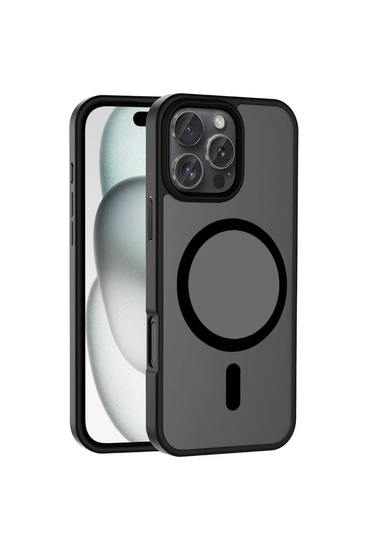 iPhone 16 Pro Max Kılıf Magsafe Şarj Özellikli Mat Arka Yüzey Zore Sio Kapak - Mavi Siyah