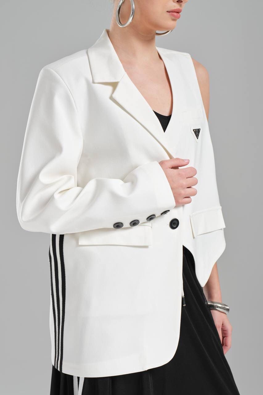 Asimetrik Tek Kol Blazer Ceket Beyaz - XS