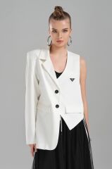 Asimetrik Tek Kol Blazer Ceket Beyaz - S