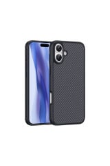 iPhone 16 Plus Uyumlu Magsafe Şarj Özellikli Karbon Fiber Tasarımlı Zore Elnino Kapak Siyah