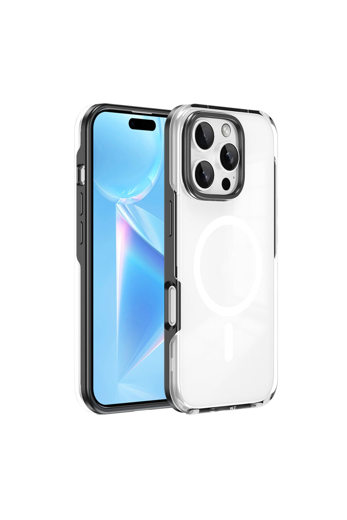 iPhone 16 Pro Uyumlu Magsafe Şarj Özellikli Çıkarılabilir Arka Yüzeyli Zore Polar Kapak Siyah