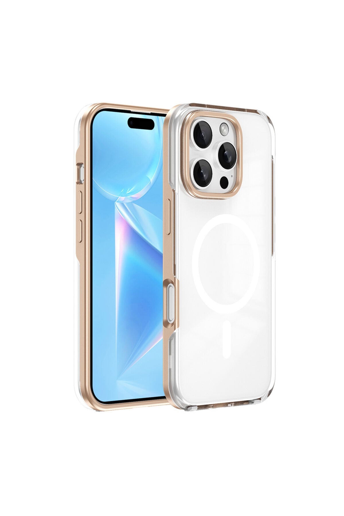 iPhone 16 Pro Uyumlu Magsafe Şarj Özellikli Çıkarılabilir Arka Yüzeyli Zore Polar Kapak Gold
