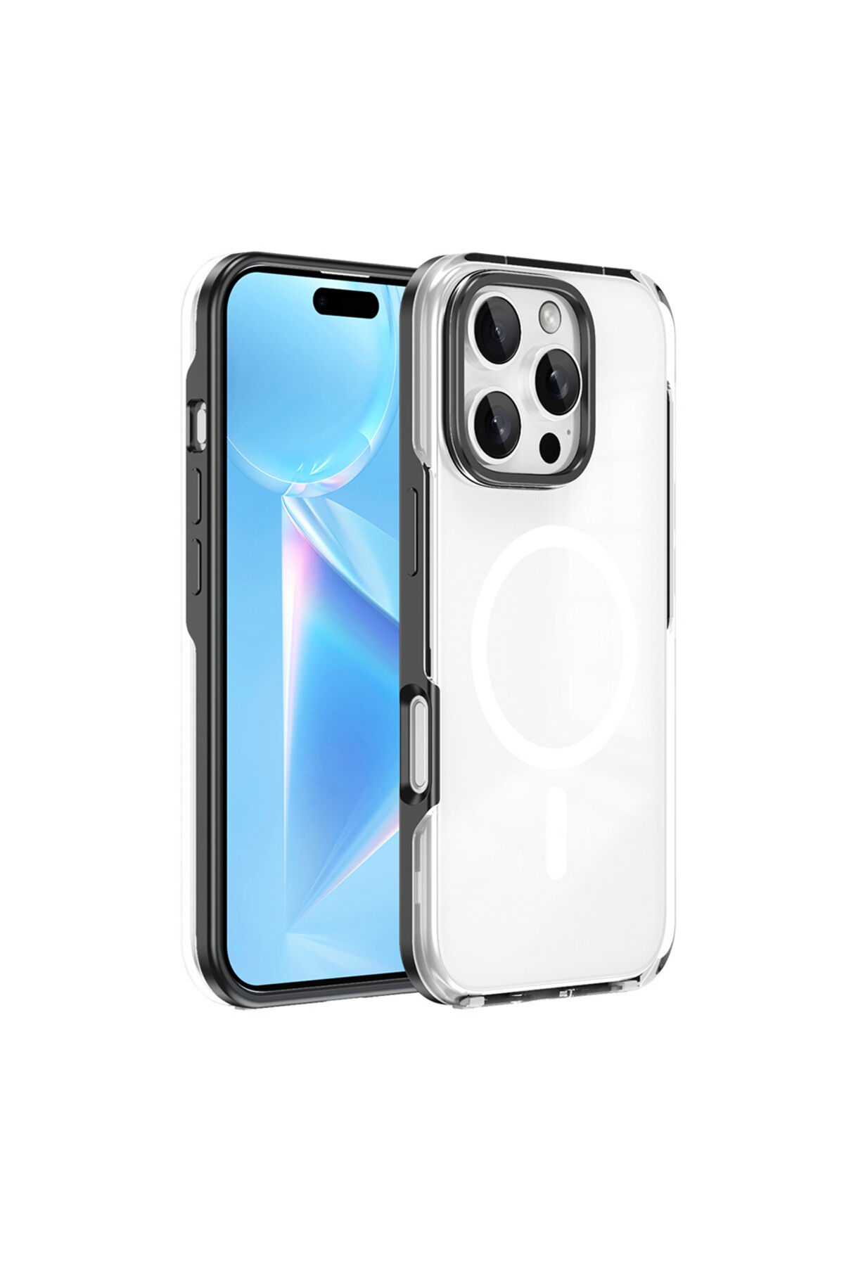 iPhone 16 Pro Max Uyumlu Magsafe Şarj Özellikli Çıkarılabilir Arka Yüzeyli Zore Polar Kapak Siyah