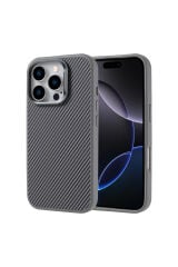 iPhone 16 Pro Kılıf Magsafe Şarj Özellikli Karbon Fiber Görünümlü Zore Troy Kapak - Siyah Desert Titanyum