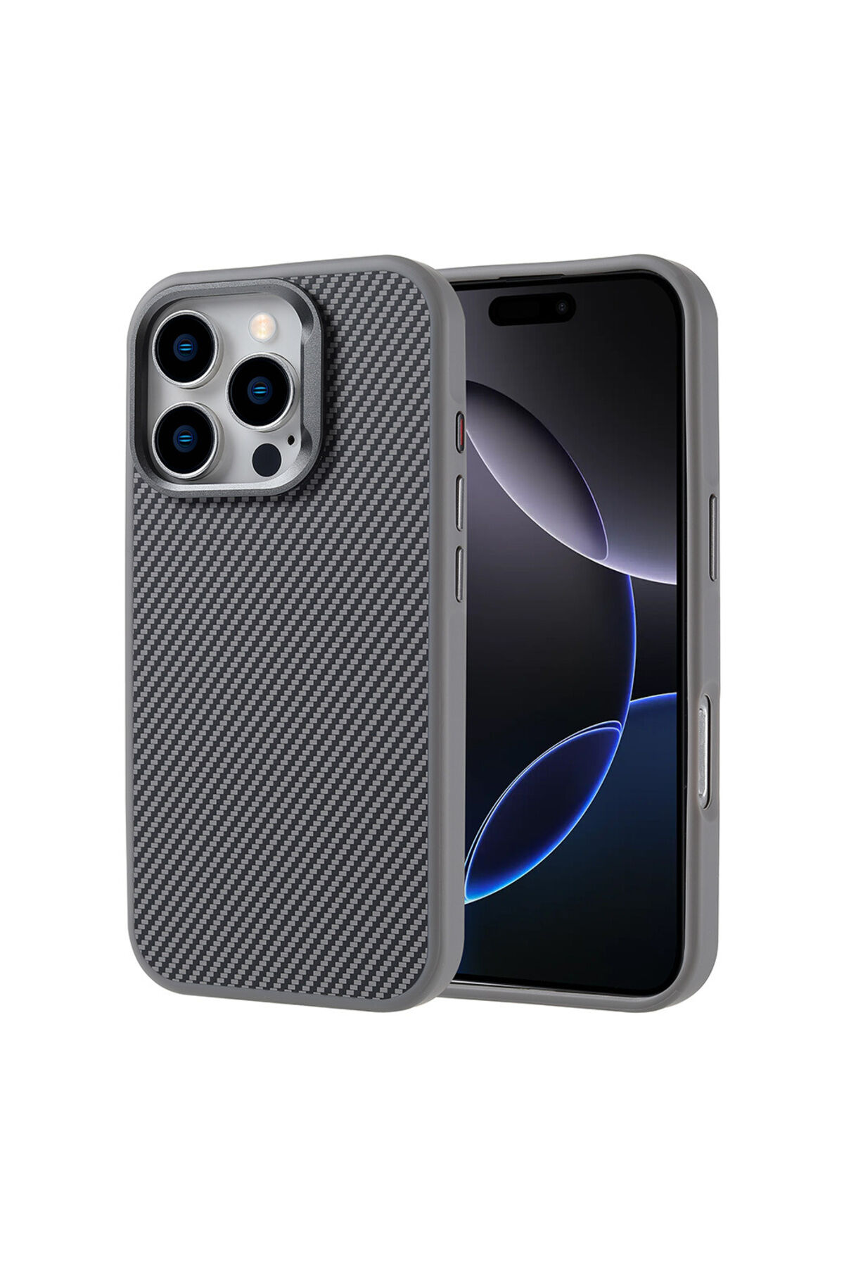 iPhone 16 Pro Max Kılıf Magsafe Şarj Özellikli Karbon Fiber Görünümlü Zore Troy Kapak - Gümüş Gümüş