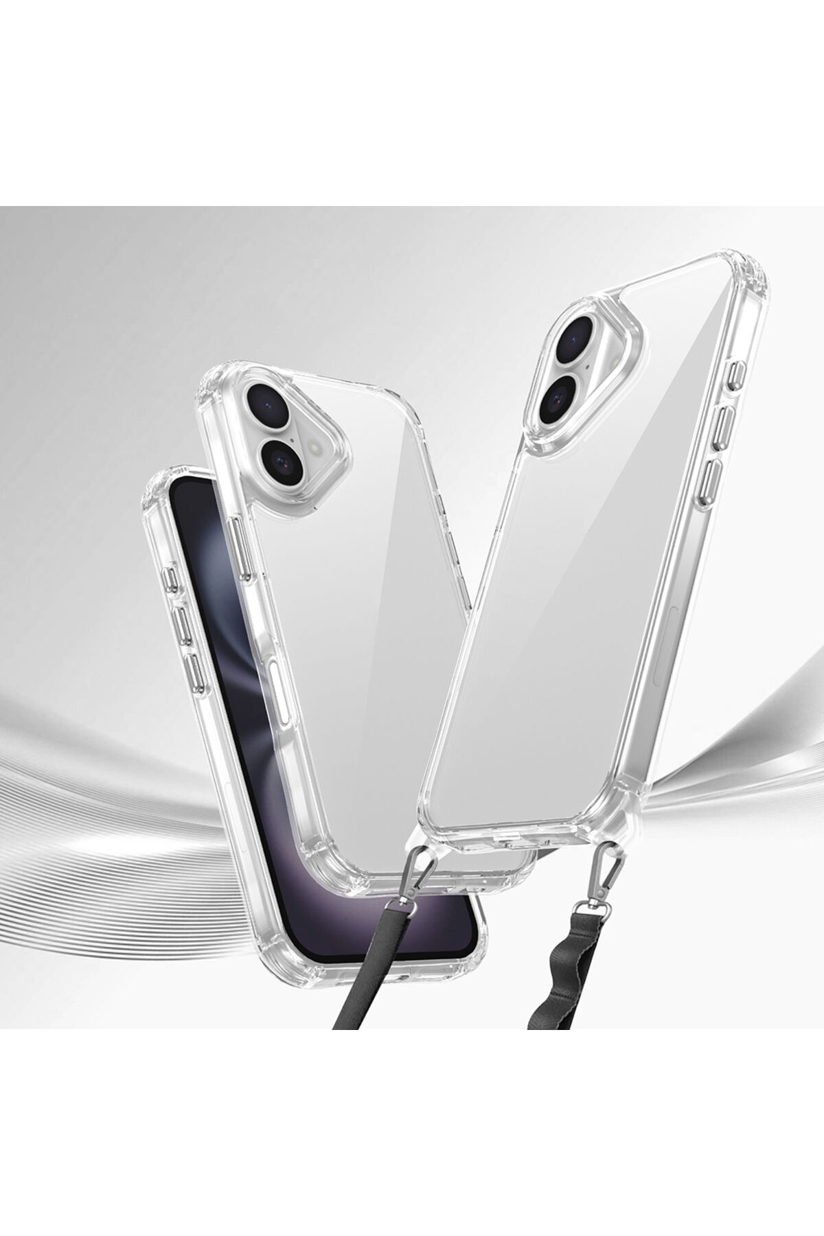 iPhone 16 Plus Kılıf AiHTTgli Takılabilir Askı Aparatlı Zore Snap Silikon Kapak-Şeffaf Şeffaf