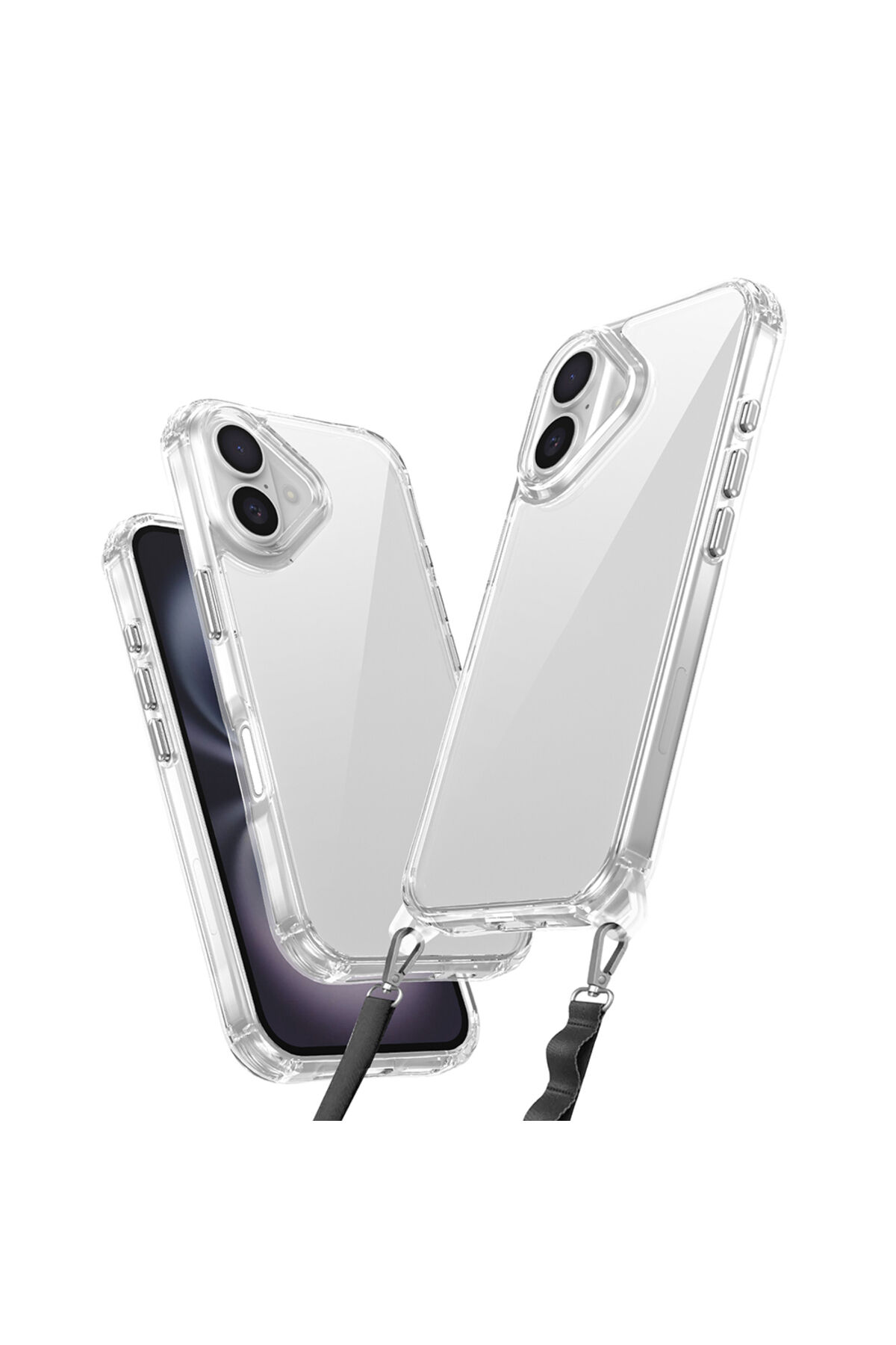 iPhone 16 Plus Kılıf AiHTTgli Takılabilir Askı Aparatlı Zore Snap Silikon Kapak-Şeffaf Şeffaf