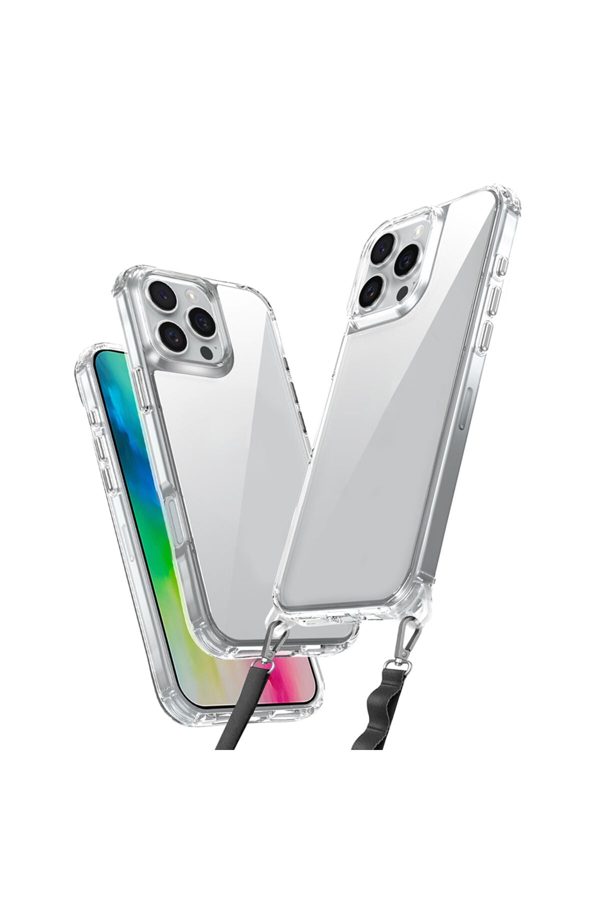 iPhone 16 Pro Max Kılıf AiHTTgli Takılabilir Askı Aparatlı Zore Snap Silikon Kapak-Şeffaf Şeffaf